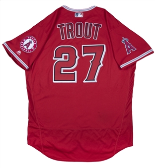 2018 Mike Trout Game Used Los Angeles Angels Red Alternate Jersey Photo Matched To 4 Games Including 2 Home Runs (Sports Investors Authentication & MLB Authenticated)